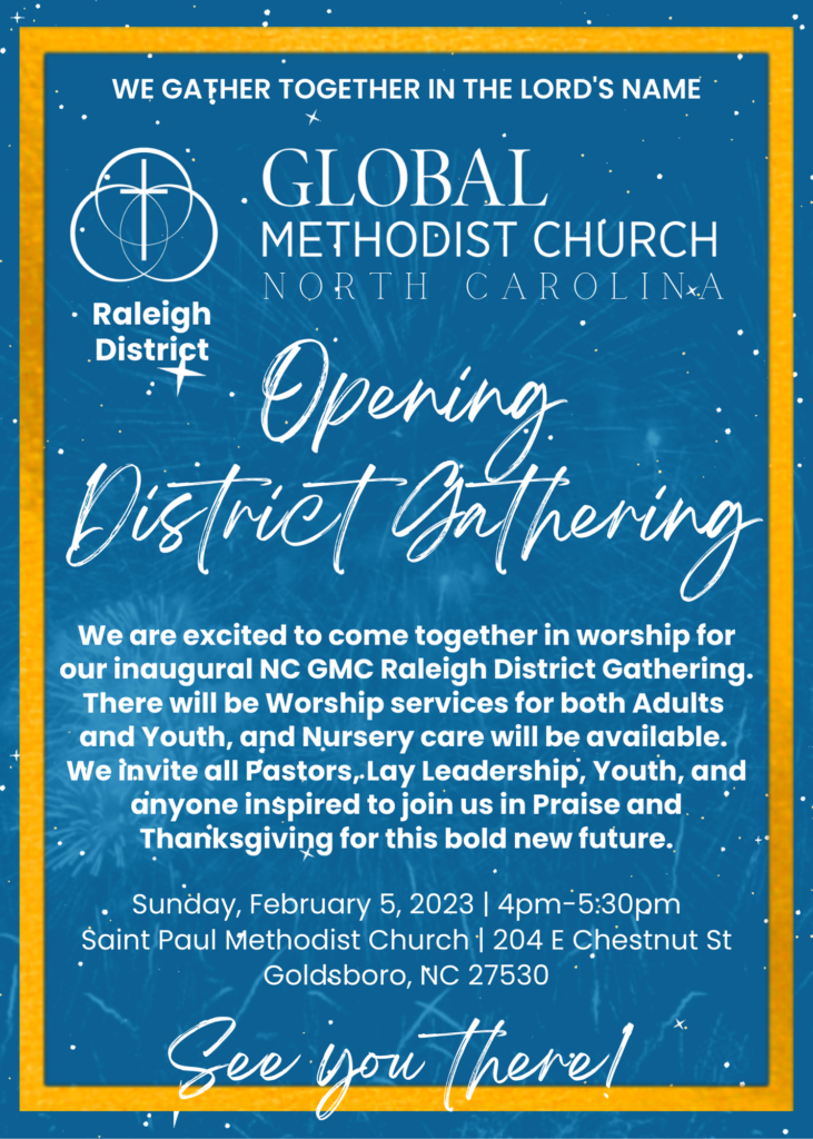 Invitation to opening district gathering of the Raleigh District of NC GMC.